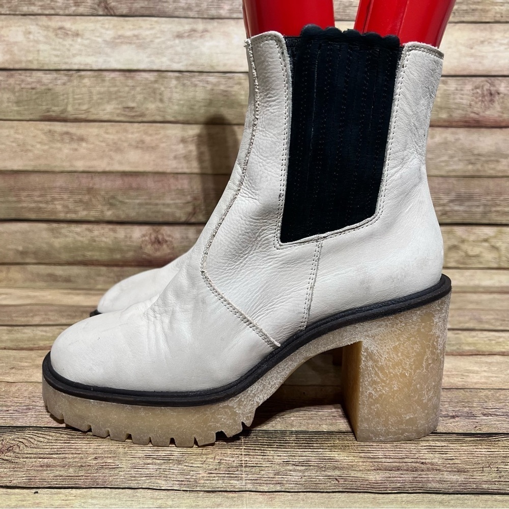 Free People White Leather James Heeled Ankle Boots